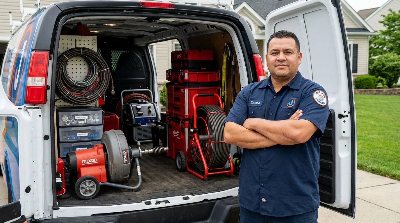 Professional drain cleaning equipment and Johns Plumbing LLC plumber in Cross Plains
