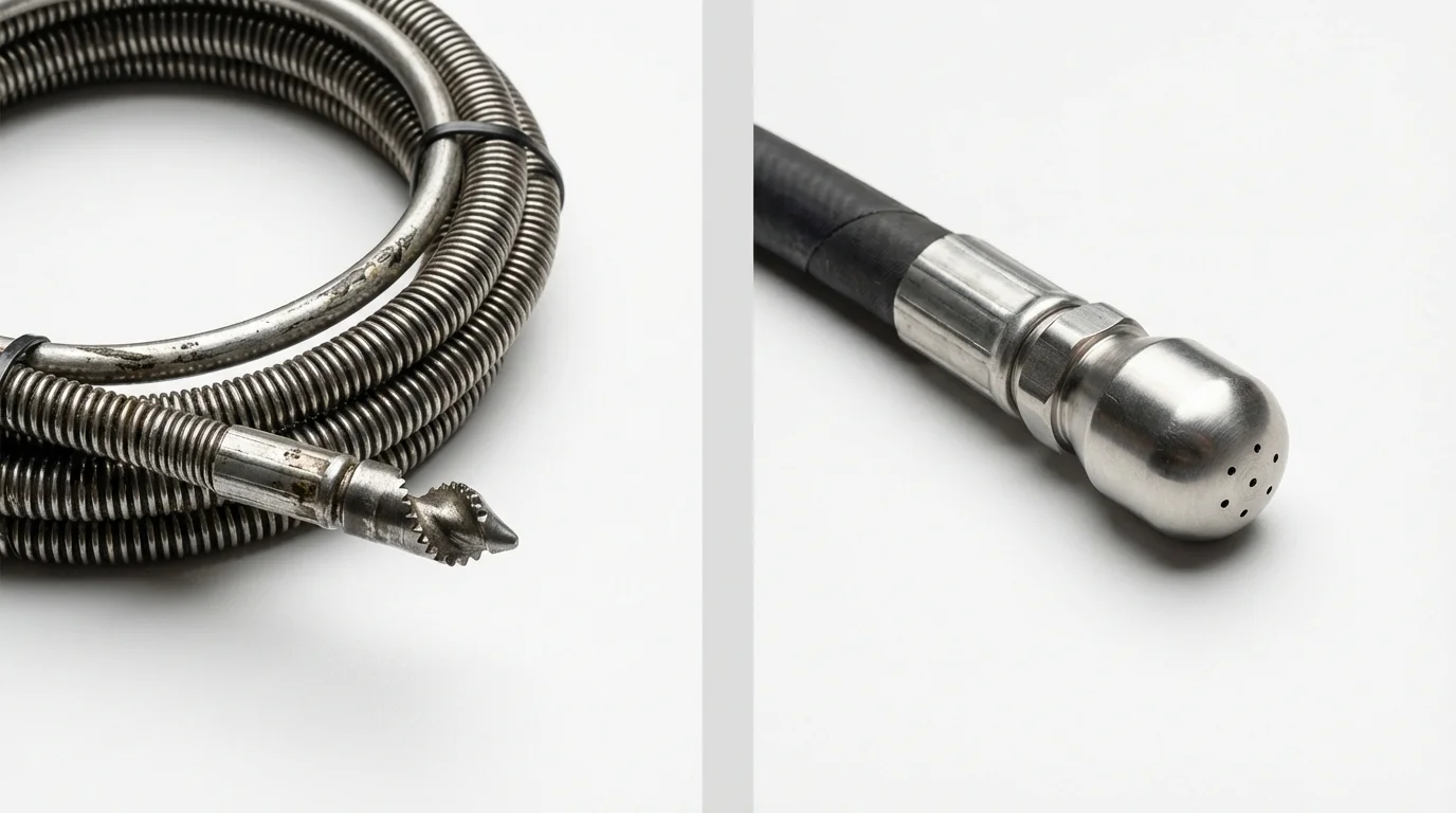 Drain snake cable and hydro jetting nozzle used for drain cleaning in Cross Plains, WI