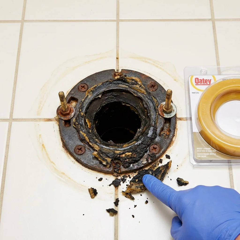 Failed wax ring showing water seepage at the base of a toilet in a Cross Plains, WI home